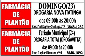 Farmácia de plantão no domingo e no feriado - 23/06 e 24/06