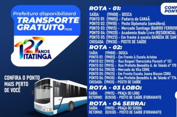 127 ANOS DE ITATINGA COM TRANSPORTE GRATUITO! 