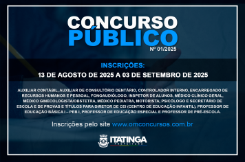 ABERTURA DE INSCRIÇÕES – CONCURSO PÚBLICO Nº01/2025