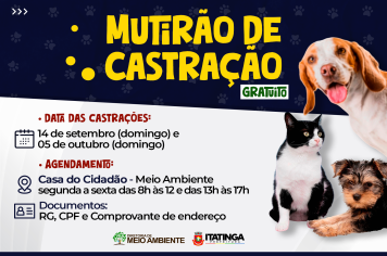 MUTIRÃO GRATUITO DE CASTRAÇÃO DE CÃES E GATOS