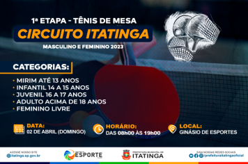 1ª ETAPA TÊNIS DE MESA – CIRCUITO ITATINGA 