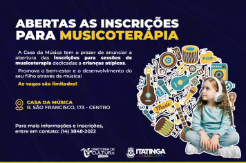 INSCRIÇÕES ABERTAS – MUSICOTERAPIA PARA CRIANÇAS ATÍPICAS