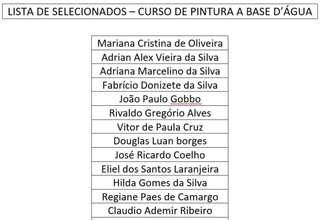 Lista de selecionados - Curso de Pintura a Base D'água