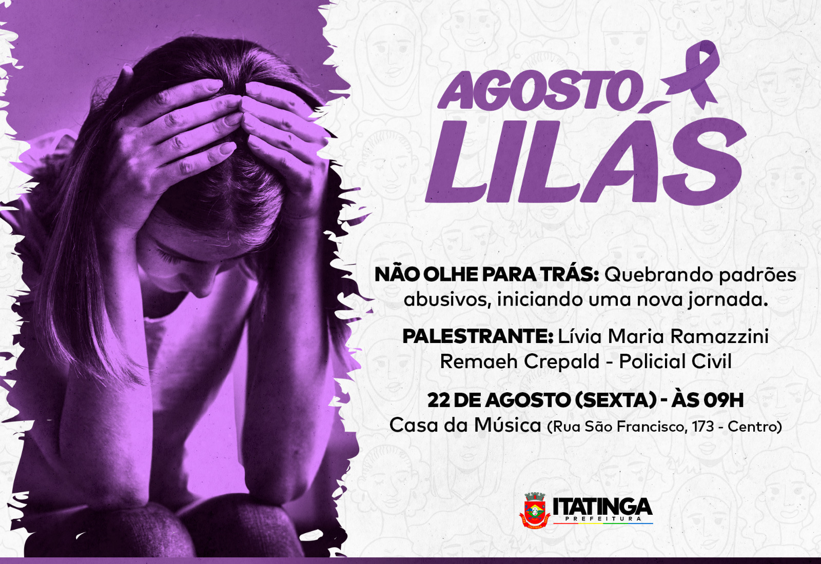 AGOSTO LILÁS – Mês de Combate à Violência Doméstica
