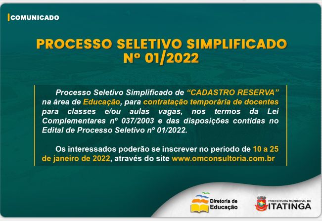 PROCESSO SELETIVO SIMPLIFICADO Nº. 01/2022