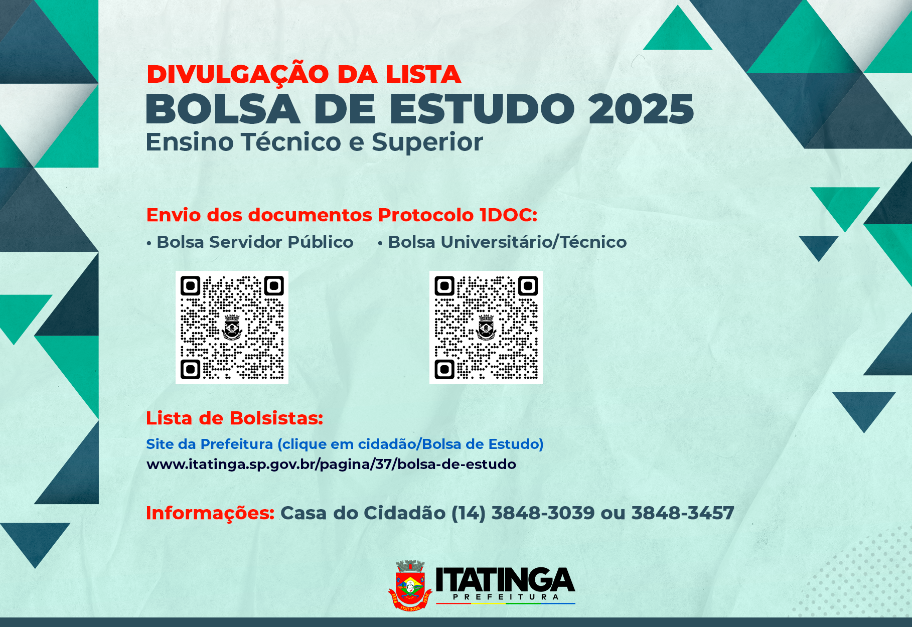 DIVULGAÇÃO DA LISTA - BOLSA DE ESTUDO 2025