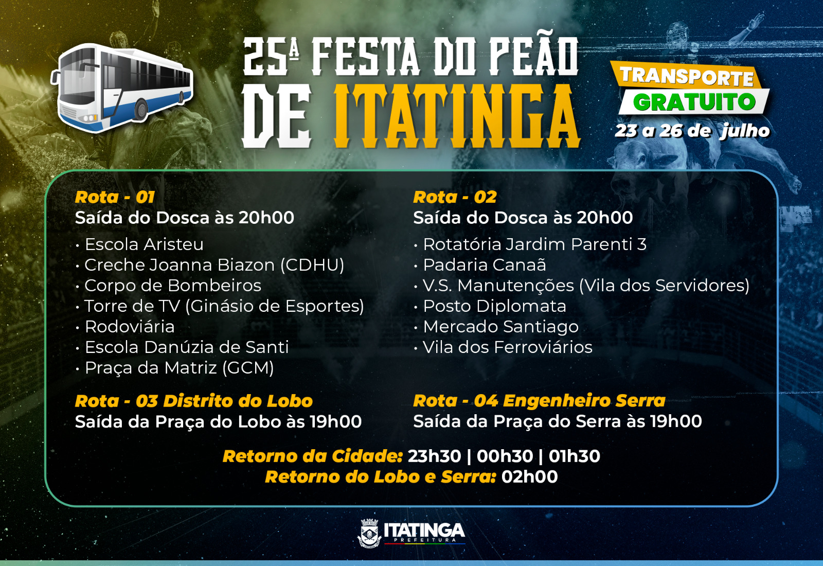   TRANSPORTE GRATUITO - FESTA DO PEÃO DE ITATINGA 2025