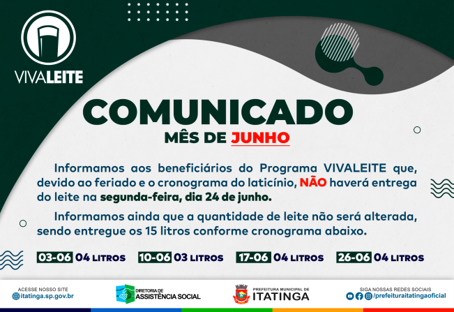 ATENÇÃO BENEFICIÁRIOS DO PROGRAMA VIVALEITE!