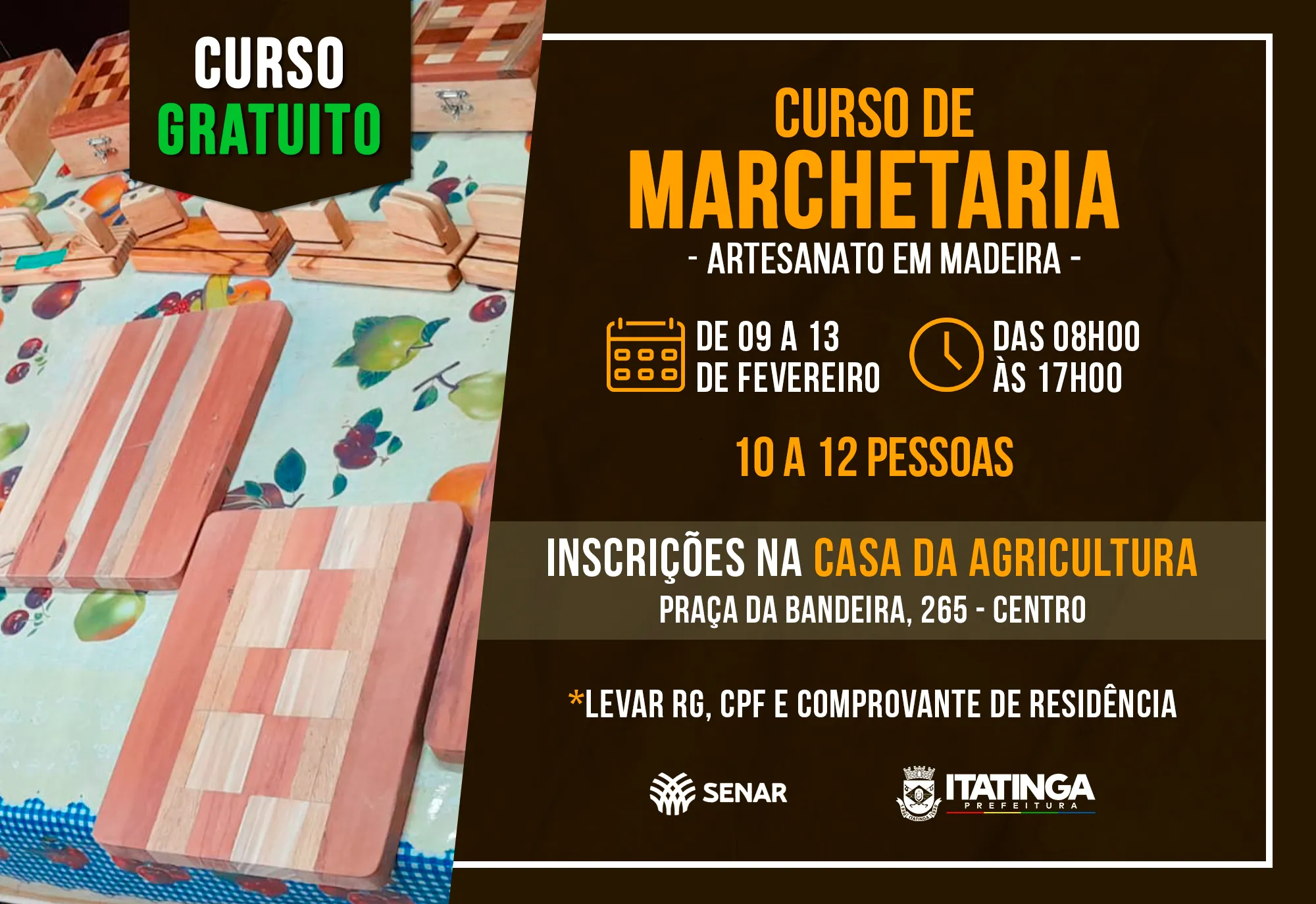 Curso Gratuito de Marchetaria – Artesanato em Madeira