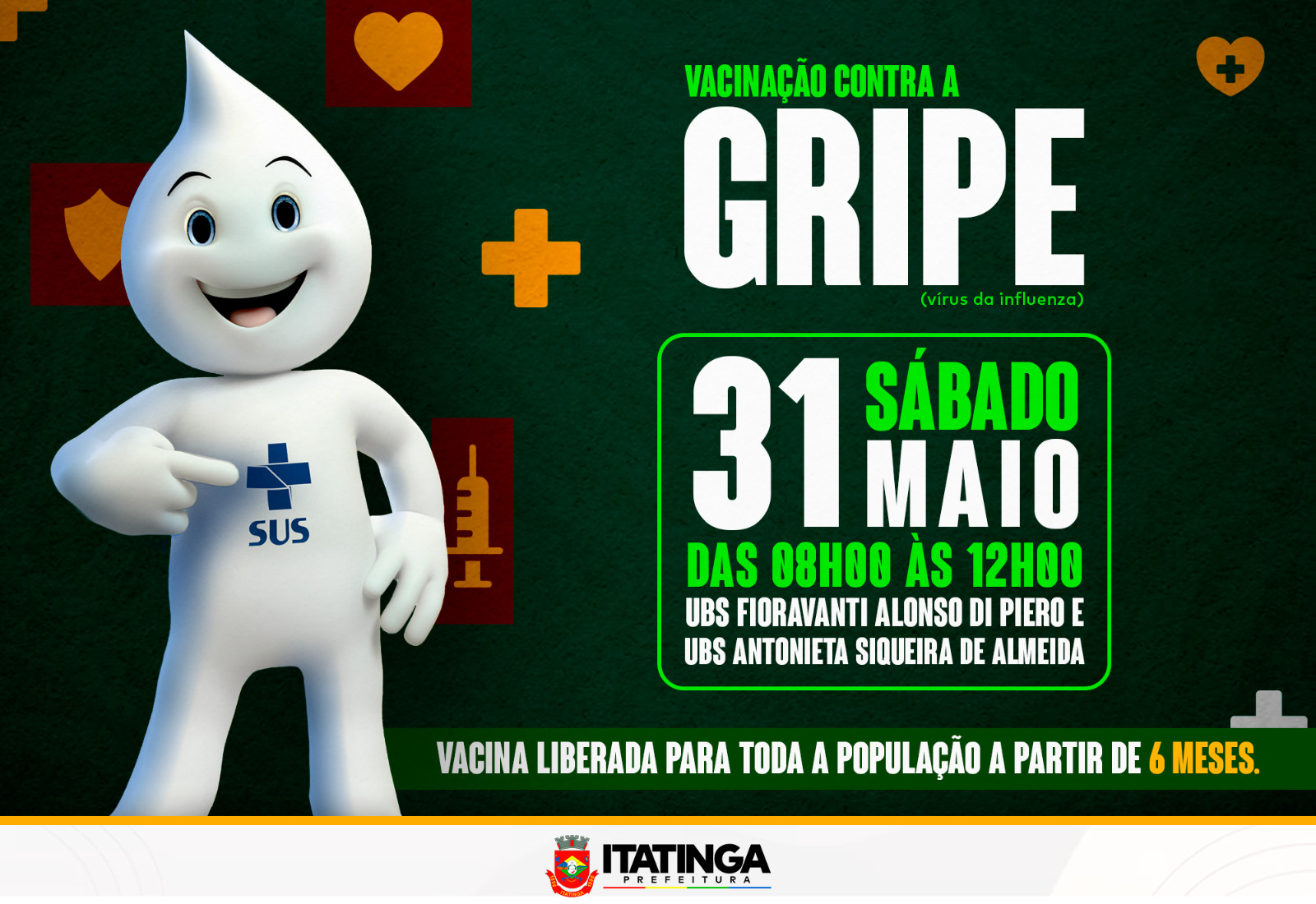 SÁBADO É DIA DE VACINAÇÃO CONTRA A GRIPE!